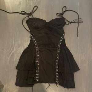 Elegant Black Lace-Up Dress